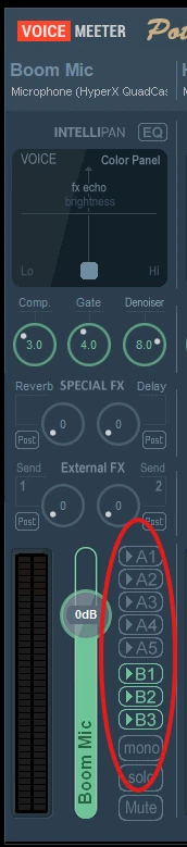 Mic strip routing buttons A1 through B3