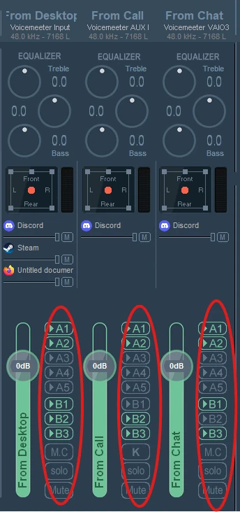 Digital input strips routing buttons A1 through B3