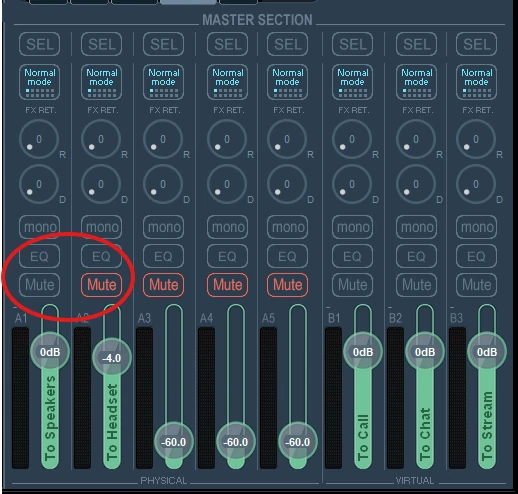 Voicemeeter output mute buttons