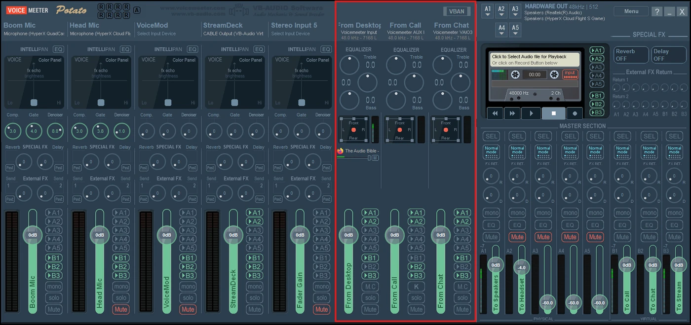 Voicemeeter Potato with the 3 digital inputs highlighted