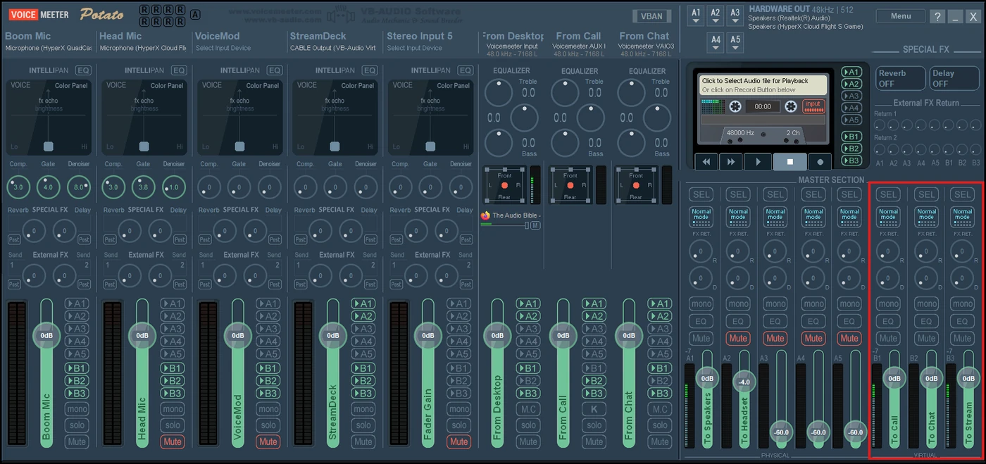 Voicemeeter with the 3 digital outputs highlighted