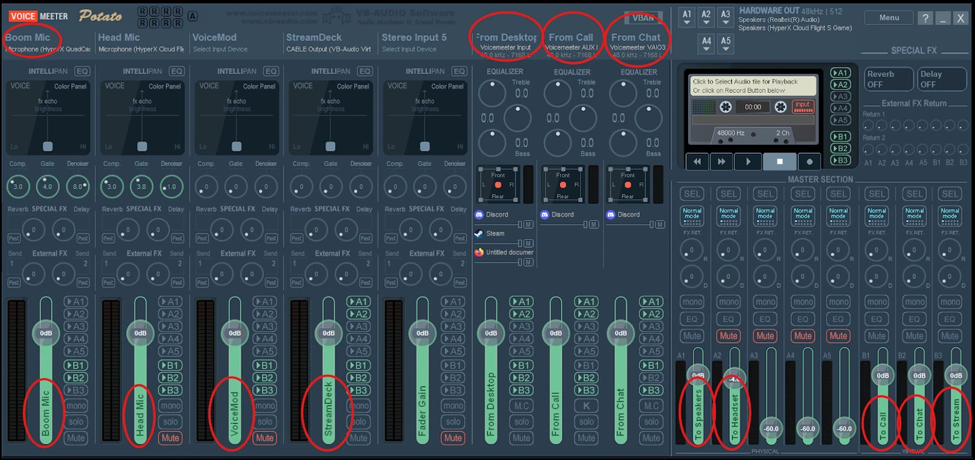 Voicemeeter with custom input and output labels